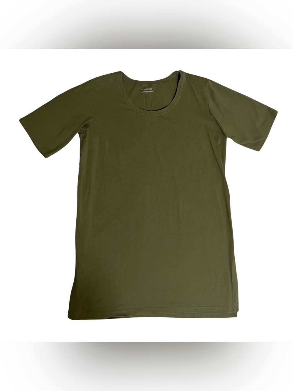 Eileen Fisher Organic Cotton Tunic T-Shirt Dress Medium Olive Relaxed Minimalist